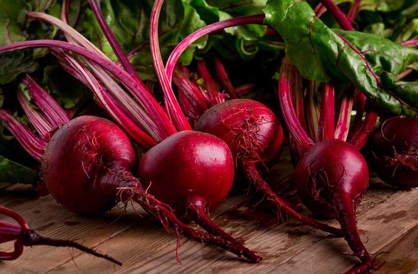 A bunch of red beets