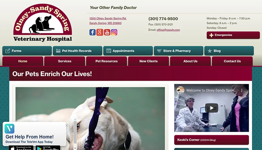 Olney-Sandy Spring Veterinary Hospital website image
