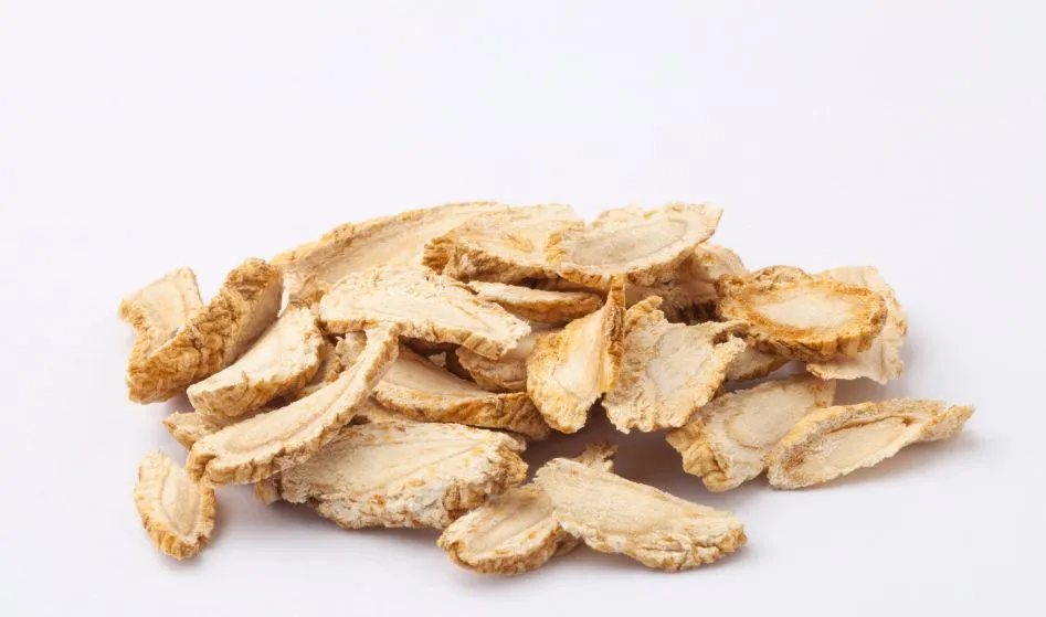 Sliced ginseng on a white background