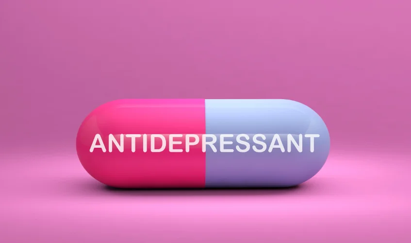 Antidepressants pink and purple capsule