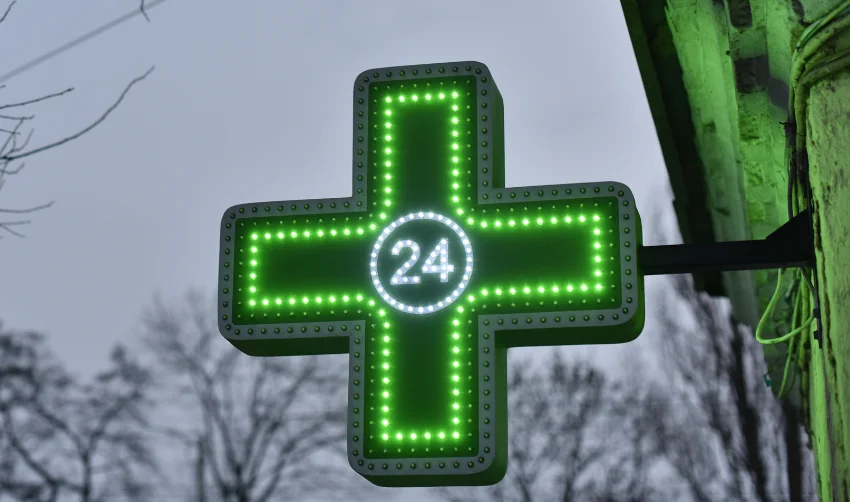 Pharmacy led sign on the wall