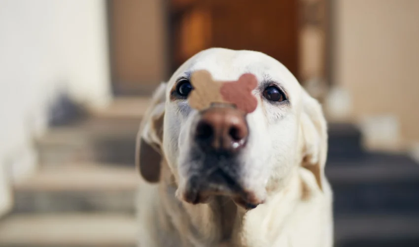 Dog with a Treat on Snout