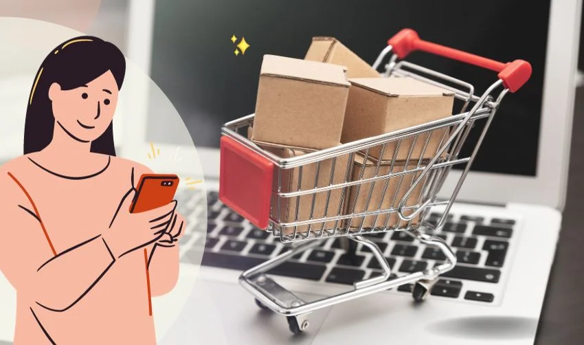 E-Commerce, Shopping Trolley with Paper Boxes