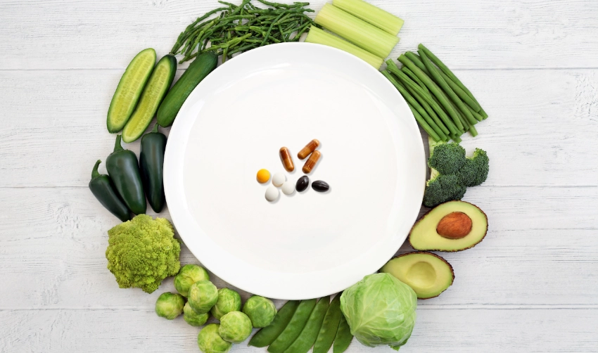 Supplements in a plant-based diet plate
