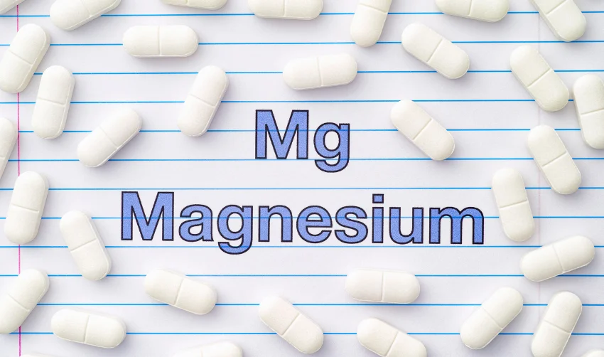 The word magnesium and magnesium tablets around it