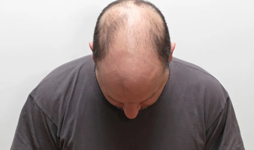 Top view of hair loss problem